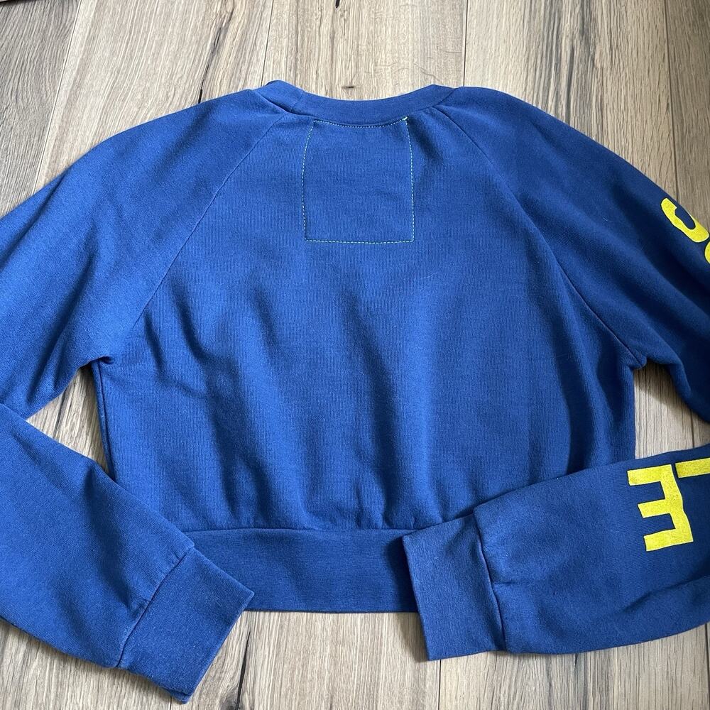 Aviator Nation SoulCycle Size Medium Smiley Face Crop Sweatshirt Blue Crewneck - Picture 9 of 9